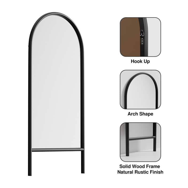 Ladder-Style Arched Solid Wood Framed Full Length Leaning Mirror