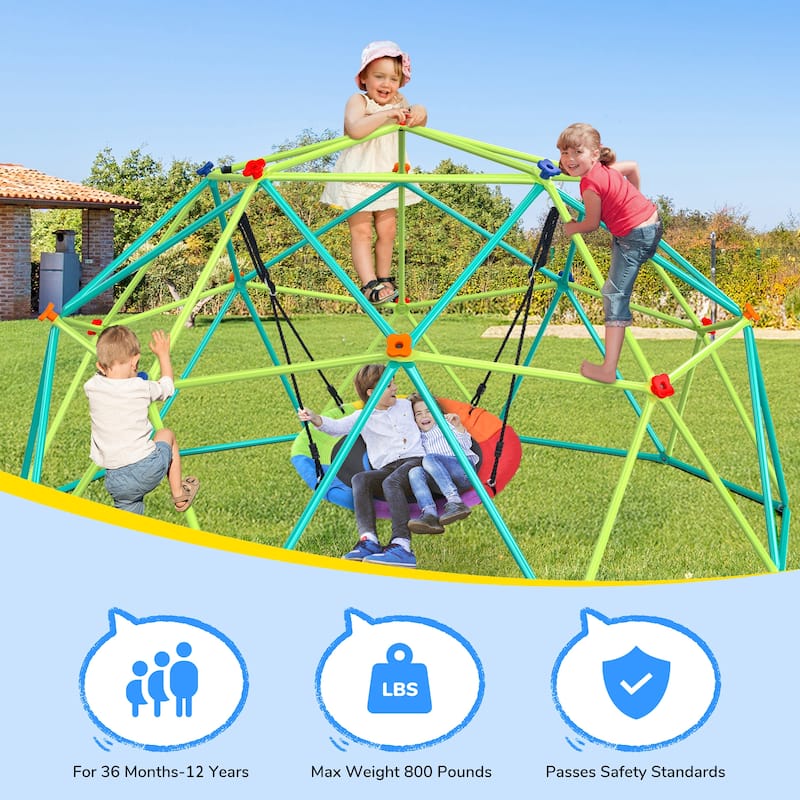 10 ft Climbing Dome Swing Set with Saucer Swing, Jungle Gym for Kids Outdoor Playset Backyard