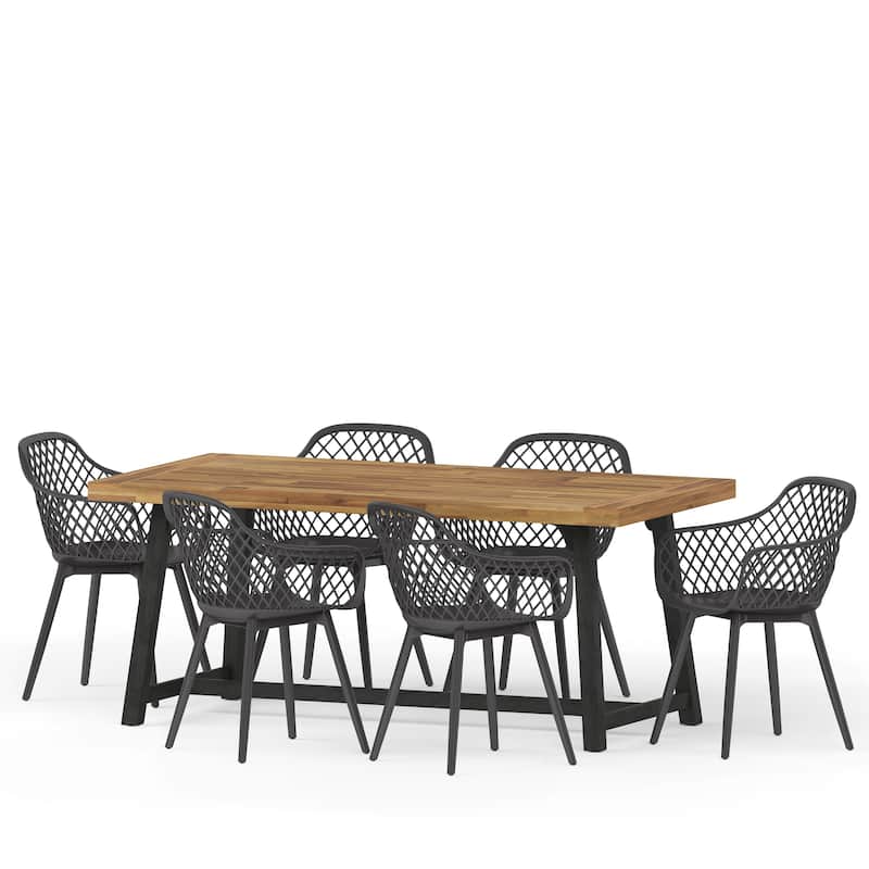 Patrice Outdoor Wood and Resin Outdoor 7 Piece Dining Set by Christopher Knight Home