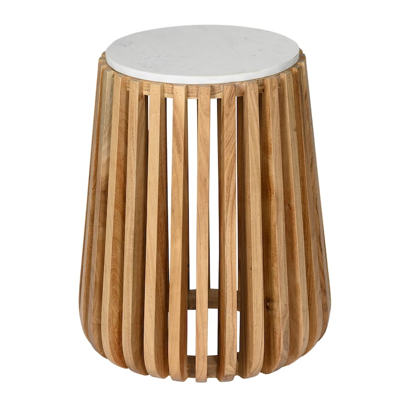 Brixton White Marble Wood End Table