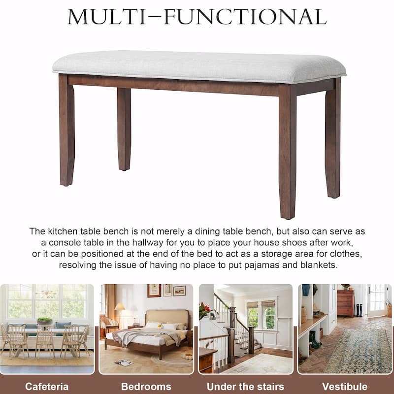 Modern Storage Bench with Solid Wood Leg, Linen Upholstered