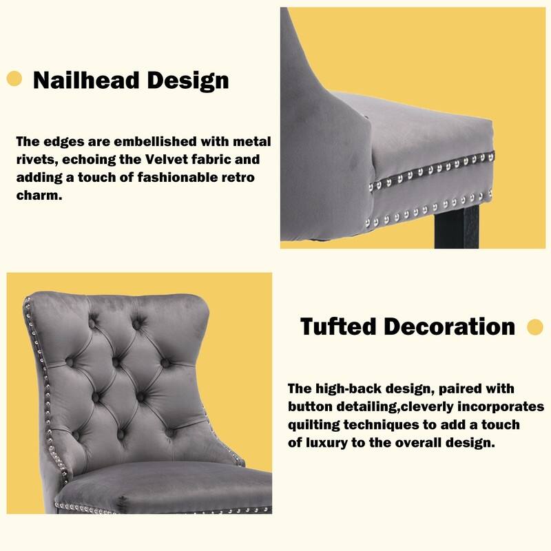 Contemporary Upholstered Velvet Barstools with Button Tufted Set of 2