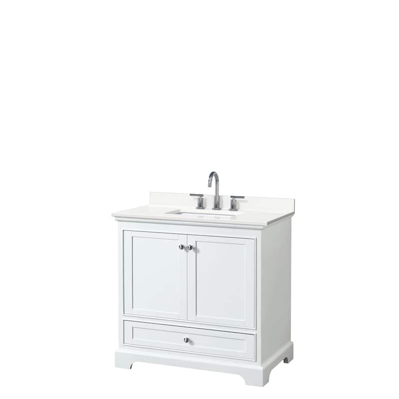 Deborah 36-inch Single Vanity, Quartz Top - White, Chrome Trim, White Quartz Top
