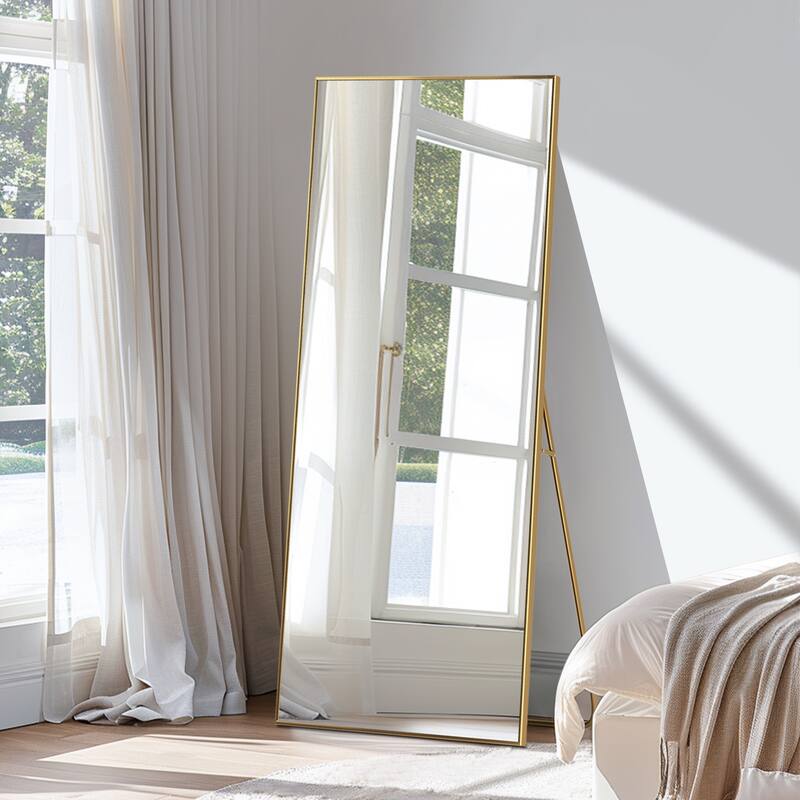 Aluminum Alloy Fine Edge Right Angle Full Length Mirror - 71"x39" - Gold-Rectangular