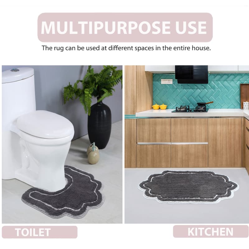 Allure Collection 100% Cotton Non-Slip Bathroom Rug Set, 3 Piece Machine Washable- Bathroom Rug, Bath Rug, U Shaped Contour