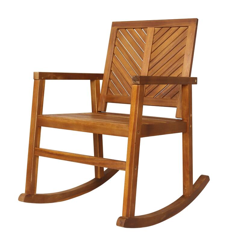 Carey Modern Chevron-Back 300-Lbs Support Acacia Wood Patio Outdoor Rocking Chair, by JONATHAN Y - 22.4"