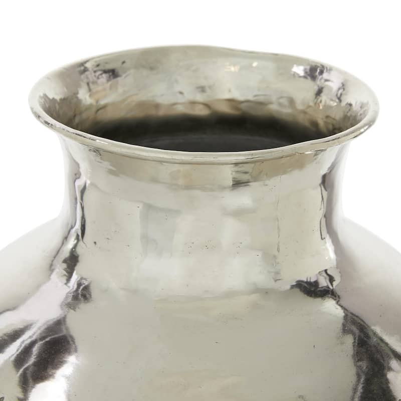Aluminum Metal Round Engraved Decorative Vase - Silver - Roche River Decor