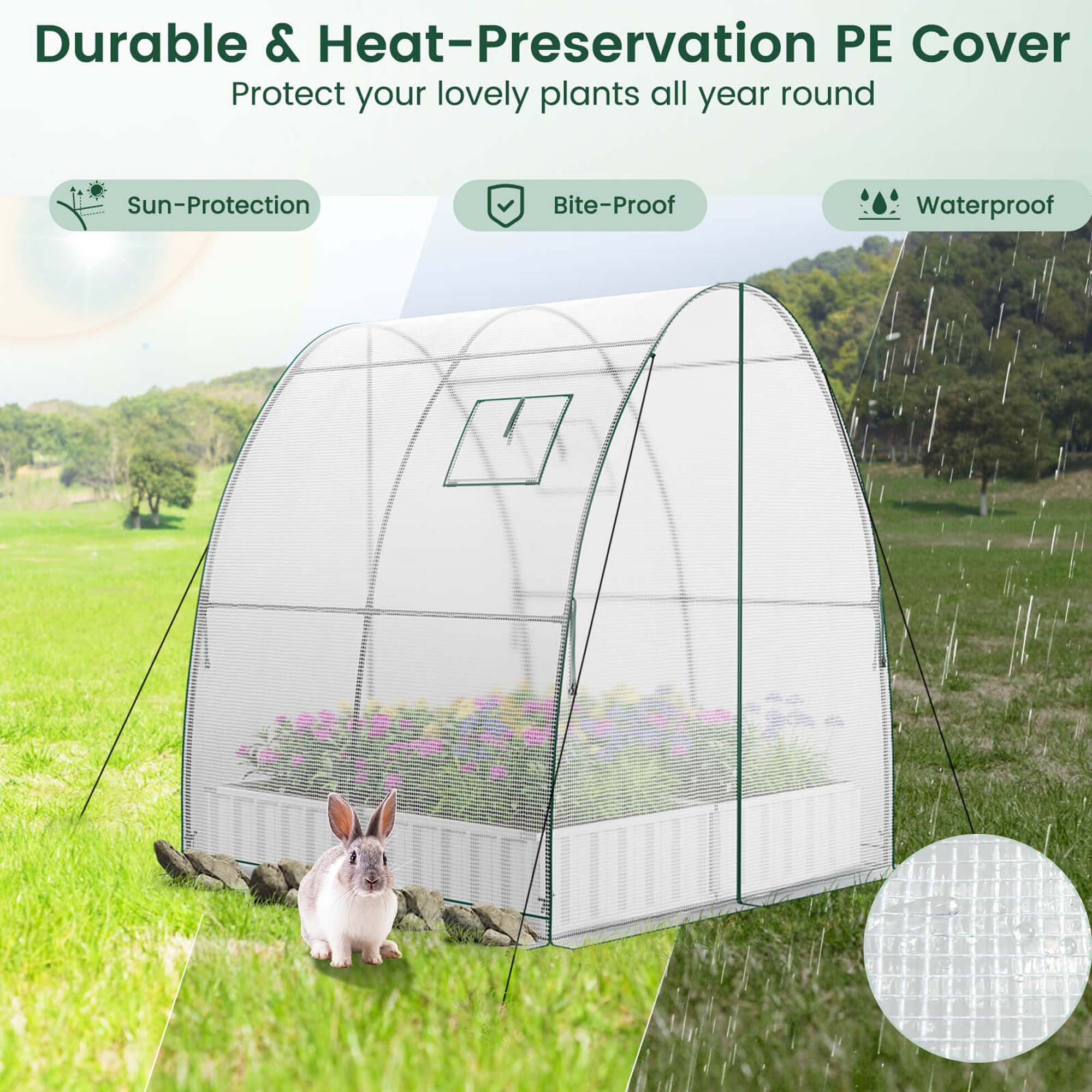 Costway Portable Greenhouse with 2 Zippered Doors 2 Roll-up Screen - See Details