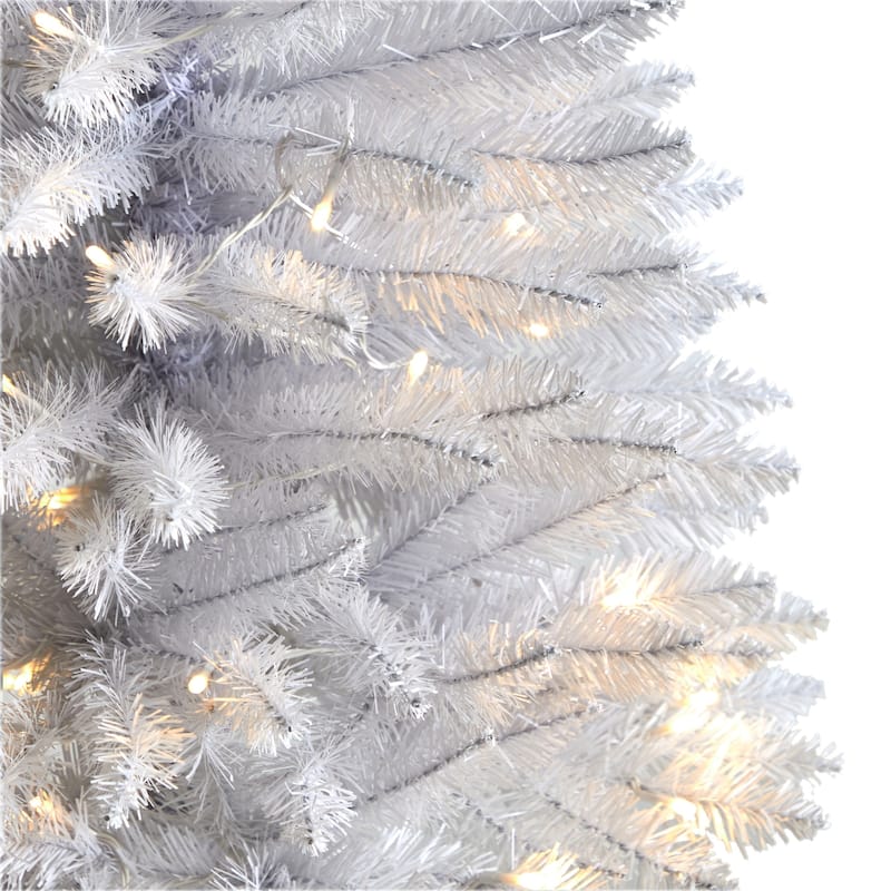 3ft. Slim White Artificial Christmas Tree with 50 Warm White LED Lights & 161 Branches - Compact Modern X-Mas Accent