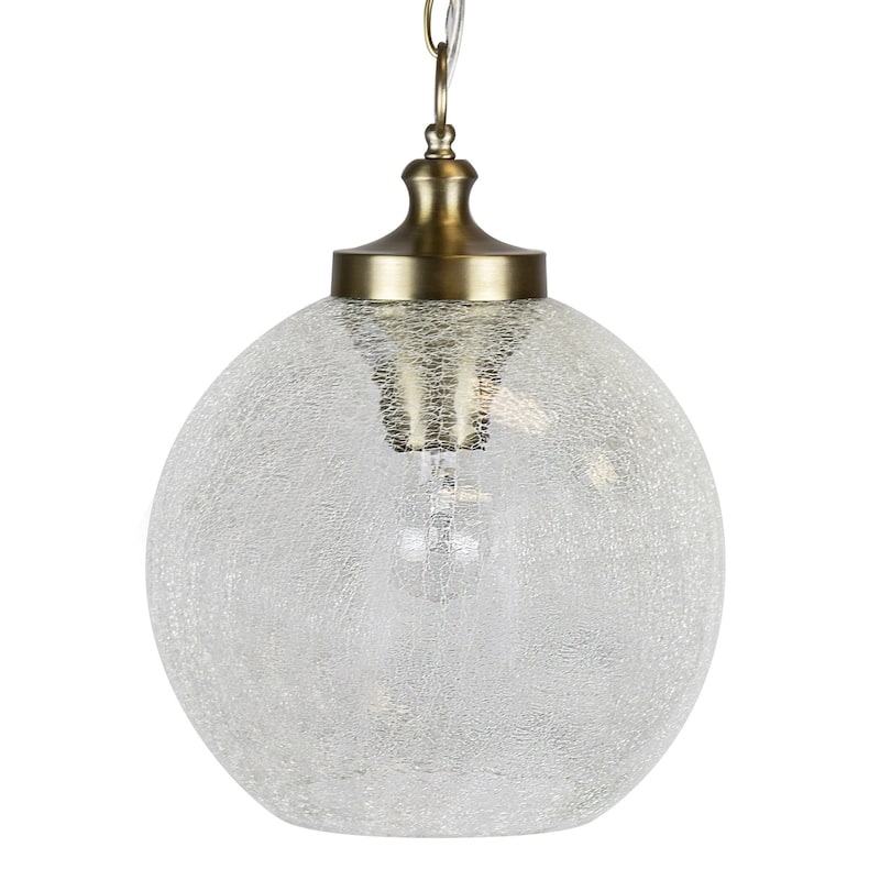 Globe 11" Clear Crackle Pendant Lamp - Clear Glass/Gold Plated