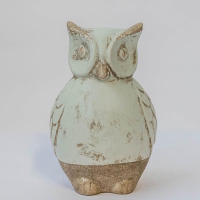 Rustic Look Light Green And Beige Owl Figurine