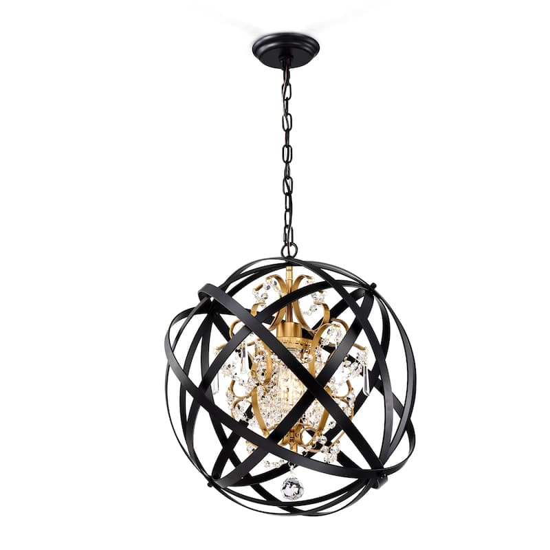 Kassdin Matte Black+Gold Metal and Crystal Orb 1-Light Chandelier