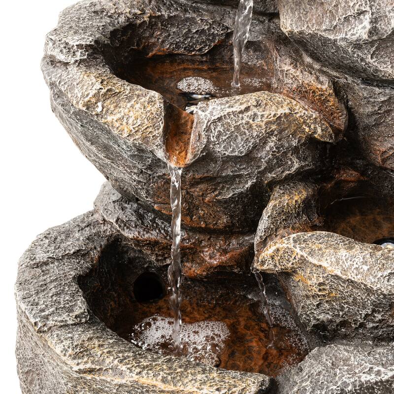 Glitzhome 25.25"H 4-Tiered Polyresin Eagel Stone Outdoor Fountain with Lights