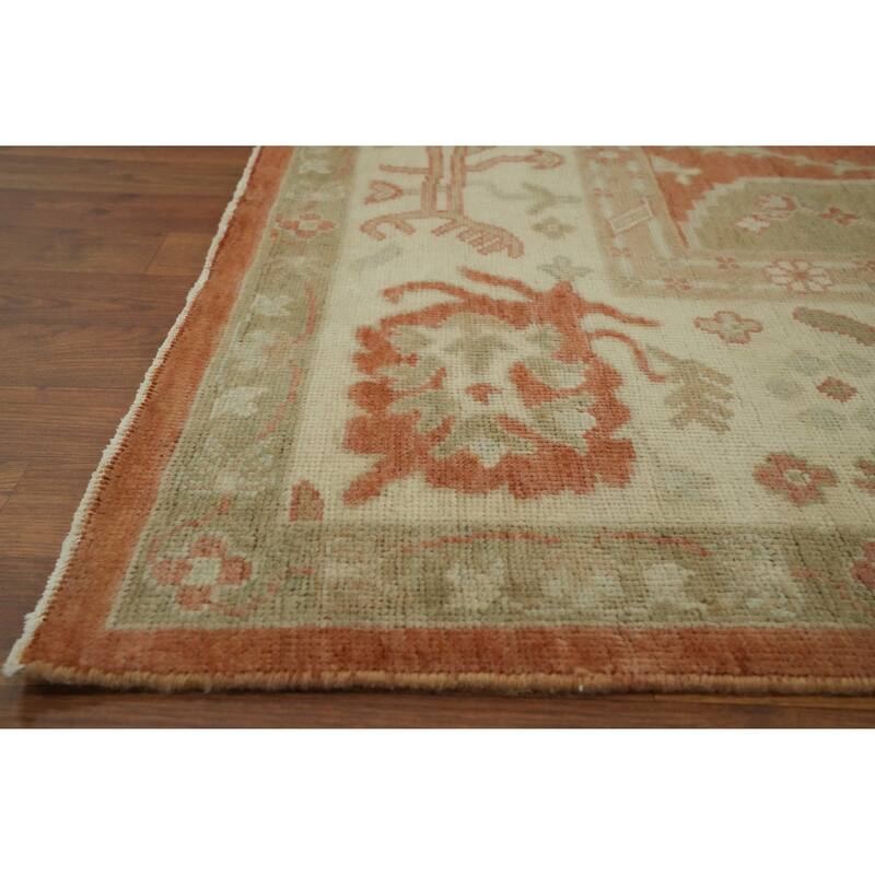 Orange Wool Floral Oushak Vegetable Dye Area Rug, Floral Geometric Carpet - 11' 9'' X 9' 0''