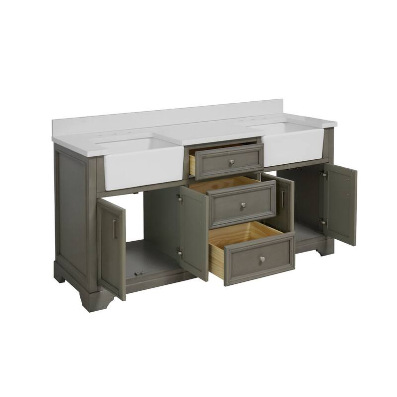 KitchenBathCollection Zelda 72" Double Farmhouse Vanity with Quartz Top