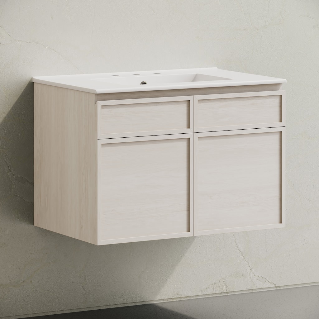 St. Tropez 30" Wall-Mounted Bathroom Vanity In White Oak With 3-Hole Widespread Sink Top - 30