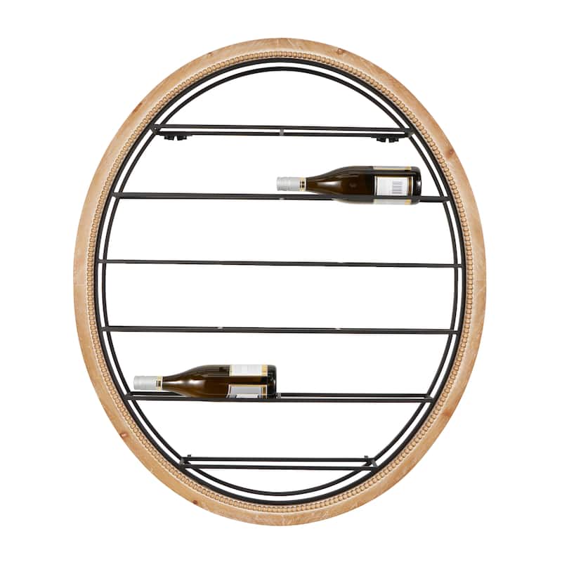 Metal Oval 13 Bottle Wall Wine Rack with Beaded Frame - Black - Roche River Decor - 4"W x 39"L x 39"H
