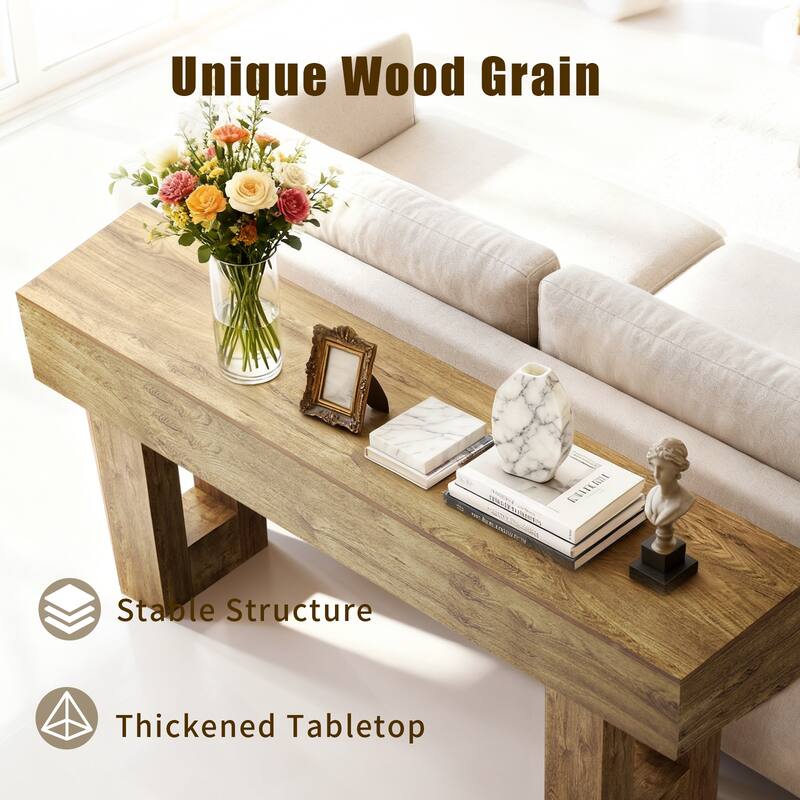 63 Inch Farmhouse Console Table, Rustic Entryway Table with Storage, Natural Wood Grain Sofa Table for Hallway & Living Room