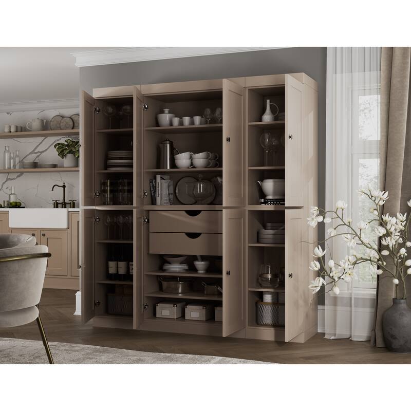 Palace Imports 100% Solid Wood 65" Pantry Cabinet with Shaker Doors, 2-Drawers and Adjustable Shelves - Beige