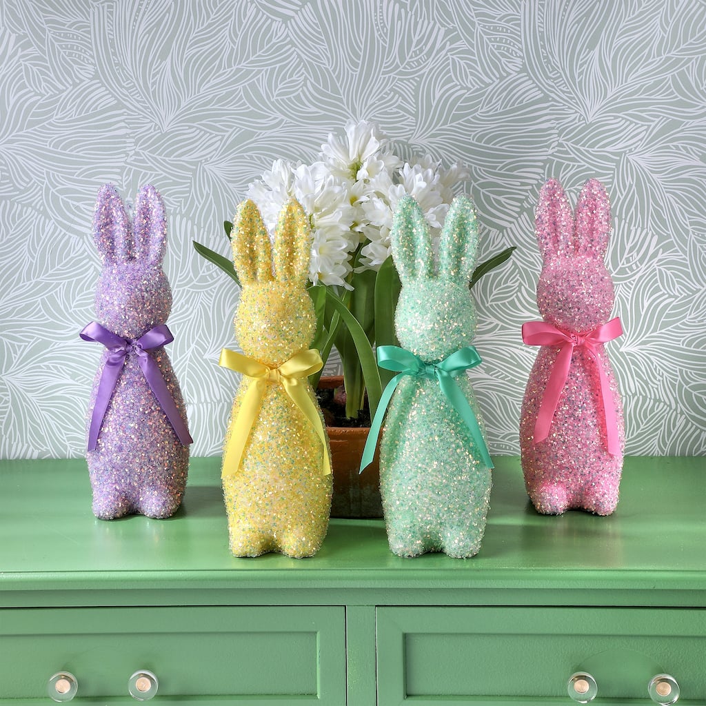 12.5"Irridescent Glitter Bunny Set of 4
