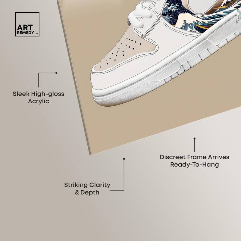 Great Wave Sneaker Splash Acrylic by Art Remedy, Ready to Hang
