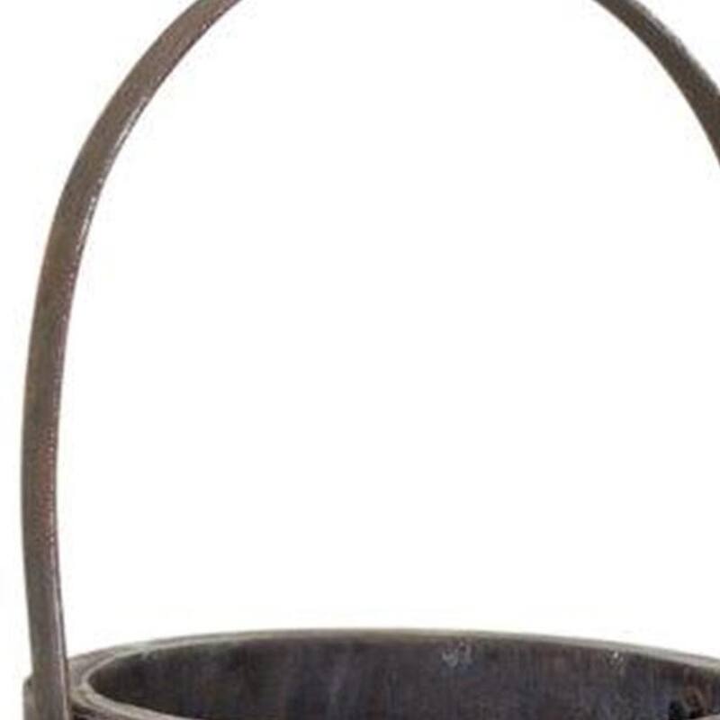 HomeRoots Set of Two Brown Wood And Steel Bucket Pot Planters - 9.00 in. x 14.00 in. x 9.00 in.