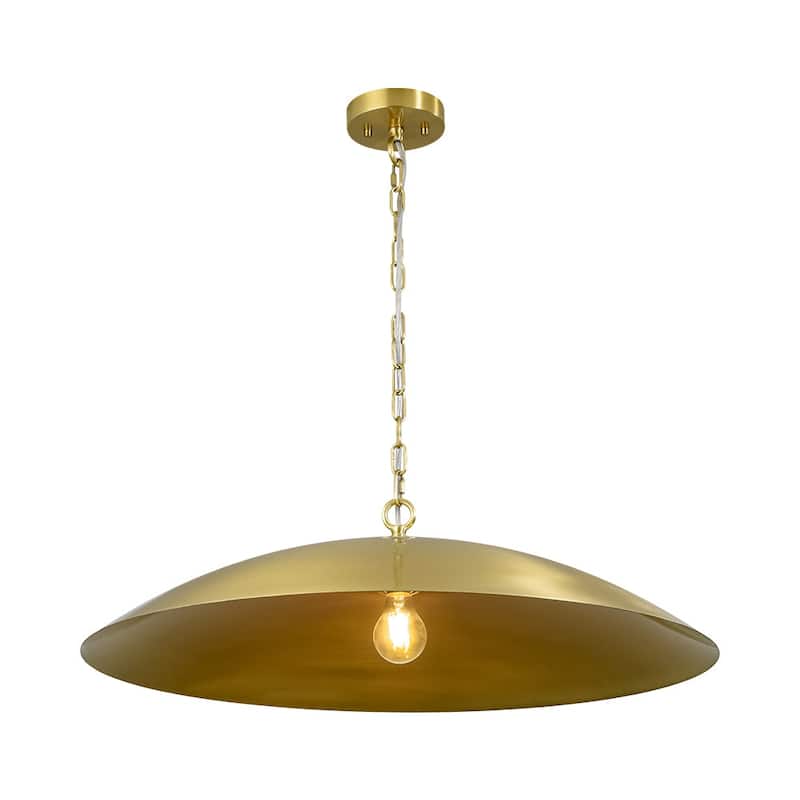 1-Light Black Gold Oversized Metal Dome Pendant Light - 27in