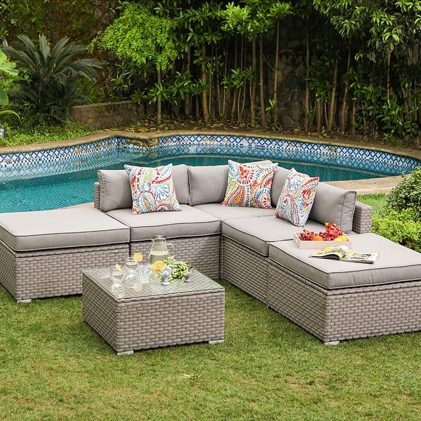 COSIEST 6 Piece Outdoor Furniture Wicker Sectional Sofa Set With