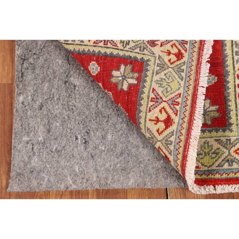 Red Geometric Kazak Oriental Runner Rug Handmade Wool Carpet - 2'1" x 5'10"