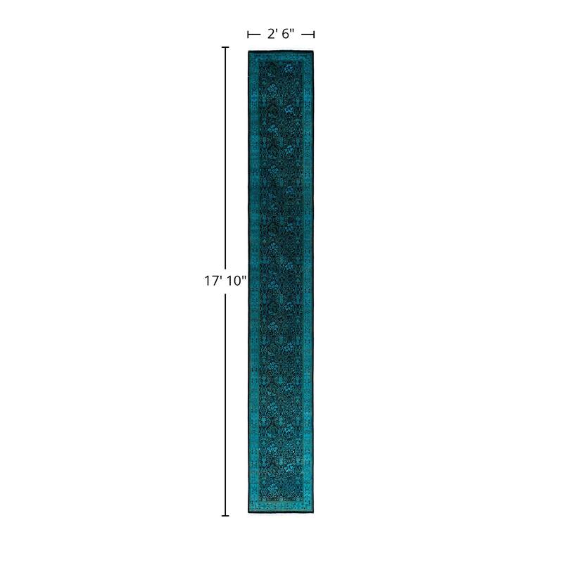Fine Vibrance One-of-a-Kind Hand-Knotted Runner Rug - Black, 2' 6" x 17' 10" - 2' 6" x 17' 10"