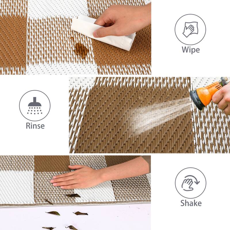 Outdoor Rug Waterproof Reversible Rug Indoor Outdoor Plaid Area Rug Plastic Straw Rug for Camping RV Backyard Patio