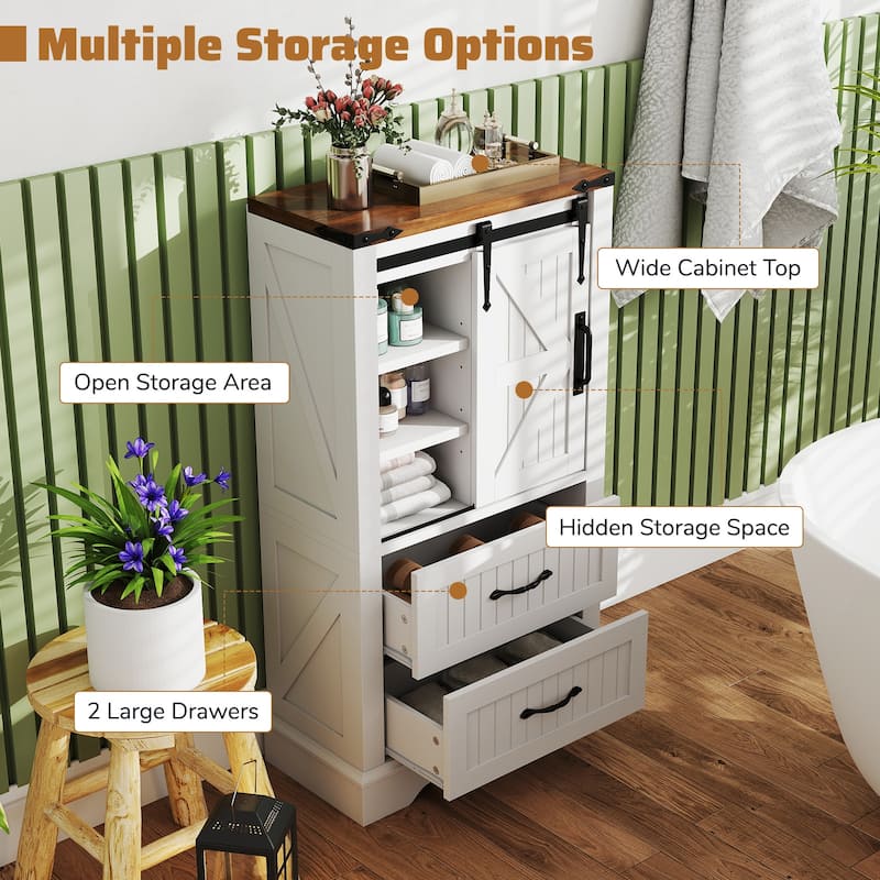 Gymax Farmhouse Bathroom Floor Cabinet w/Sliding Door Adjustable