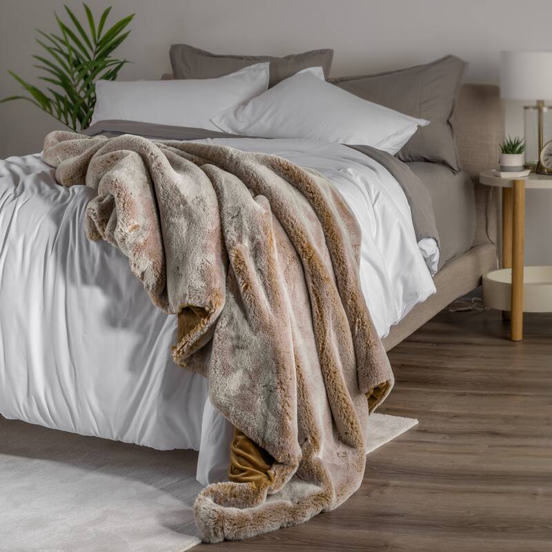 Bare Home Faux Fur Blanket - Ultra-Soft Blanket - Luxurious Fuzzy Warm