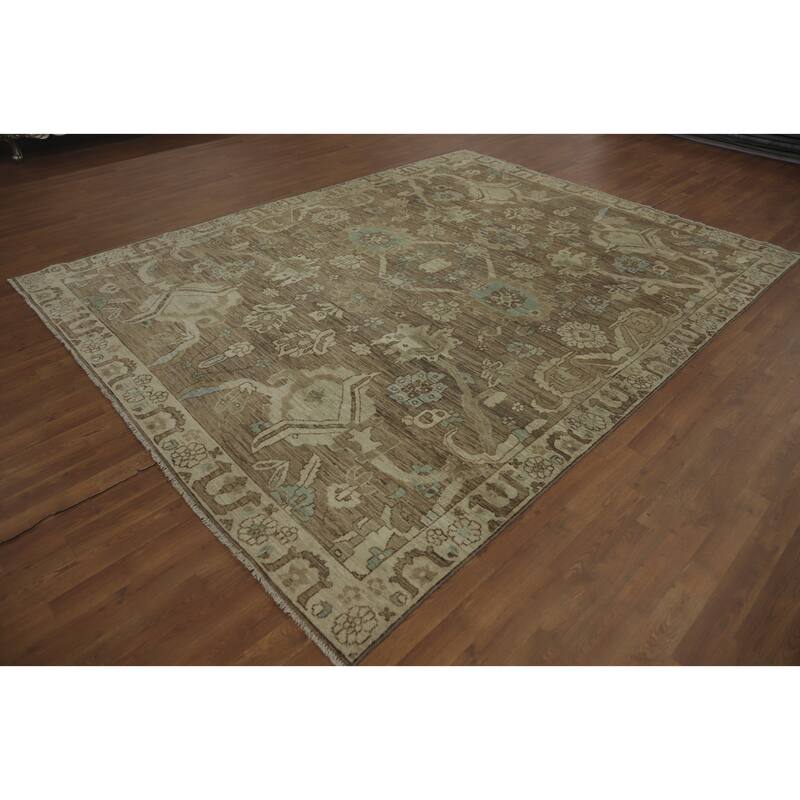Hand Knotted Oriental 100% Wool Carpet Transitional All-Over Brown Oushak Area Rug - 10' 0'' X 7' 9''