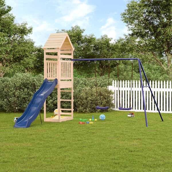 slide 2 of 18, vidaXL Swing Set Outdoor Backyard Wooden Playground Equipment for Kids Age 3-8 124" x 146.9" x 103.9" Pine