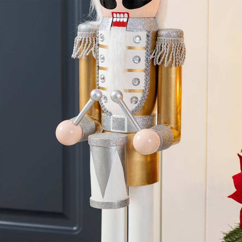 Glitzhome Set of 2 Wooden Christmas Gold Dressed King & Soldier Nutcrackers for Festive Party Fireplace Decor