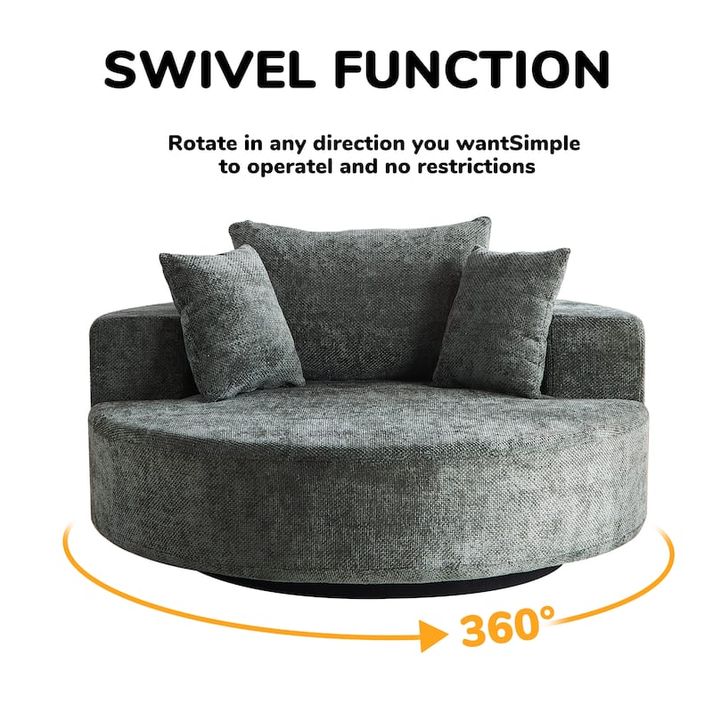 Chenille 360° Swivel Lounge Chairs with Fluffy Foam Cushion and Adjustable Backrest Pillow