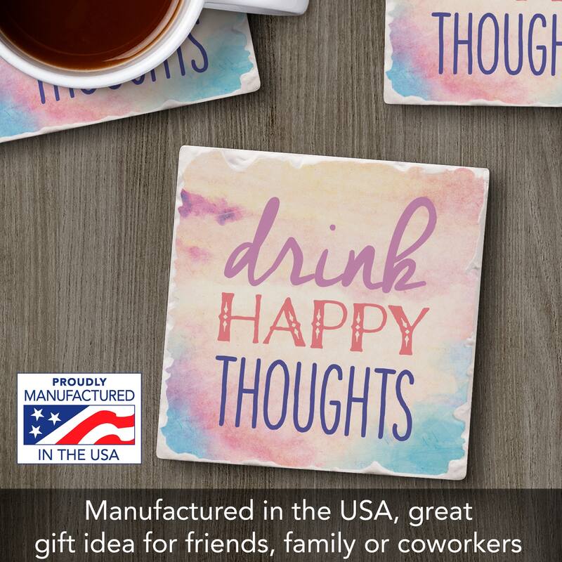 Thoughts 4 Pack Absorbent Stone Coasters with Cork Backing 4" Square Made in The USA Absorbent Wipes Clean