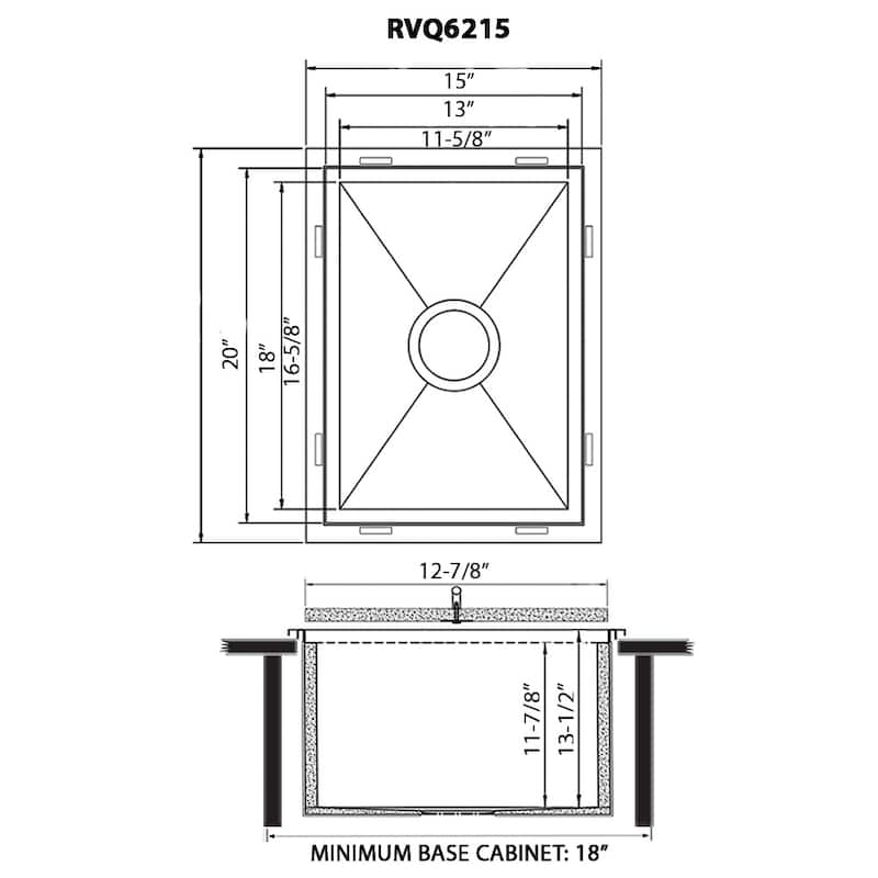 Ruvati Insulated Ice Chest Sink 15 x 20 inch Outdoor BBQ Marine Grade T-316 Topmount Stainless Steel - RVQ6215 - 15″ x 20″