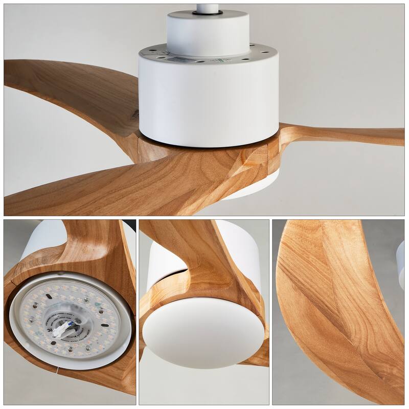 Sofucor 52 inch Ceiling Fan with Light and Remote,Solid Wood Blades,Dimmable,Noiseless,for Bedroom Living Room Gazebo Patio