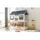 preview thumbnail 13 of 11, Stylish & House Design Wood Bunk Bed with Build-in Roof, Window, Guardrail, Ladder, White