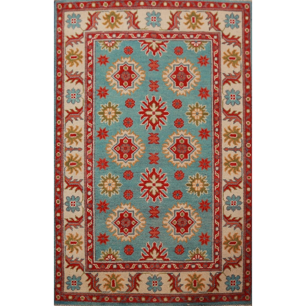 Turquoise Kazak Foyer Rug Oriental Handmade Wool Carpet - 2'9"x 4'3"