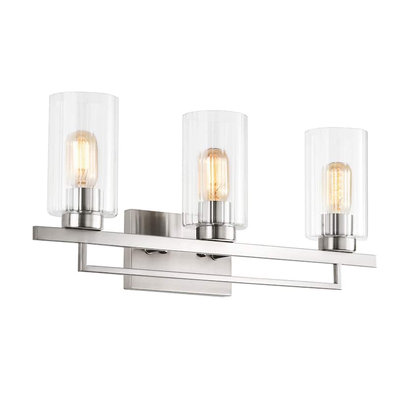 23.5 in. 3-Light Brushed Nickel Vanity Light with Glass Shades - Brushed Nickel