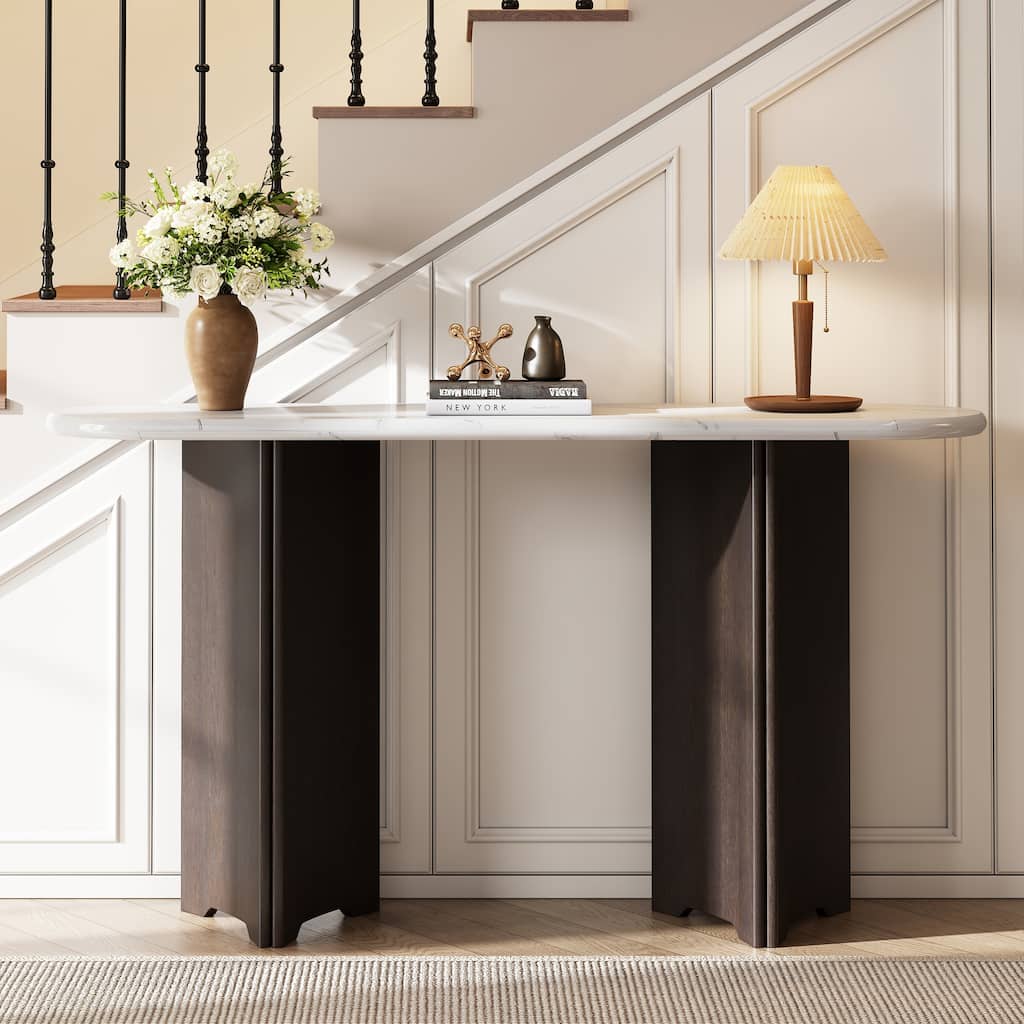 Console Table, Entryway Table with Oval Faux Marble Top
