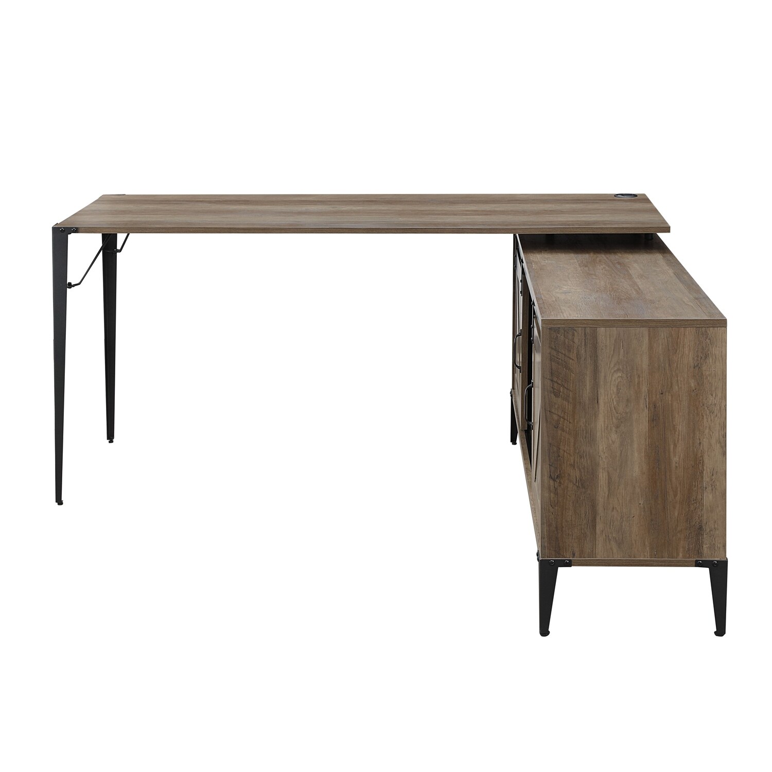 L-Shape Writing Desk With Cabinet Rustic Oak And Black