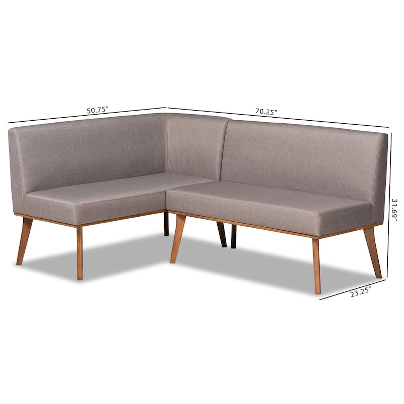 Odessa Grey Fabric and Walnut Wood 2-PC Dining Nook Banquette Set