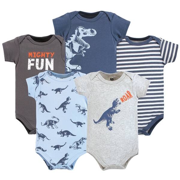 slide 1 of 1, Hudson Baby Infant Boy Cotton Bodysuits, Dino Roar 0-3 Months - Dino Roar