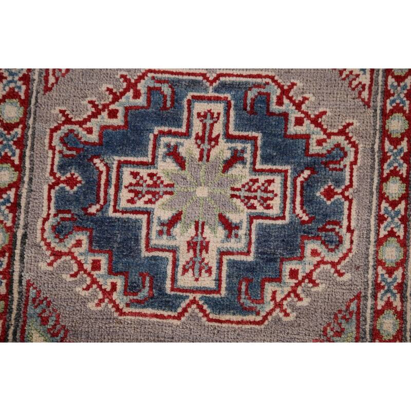All-Over Gray Kazak Oriental Runner Rug Hand-Knotted Wool Carpet - 2'8" x 20'0"