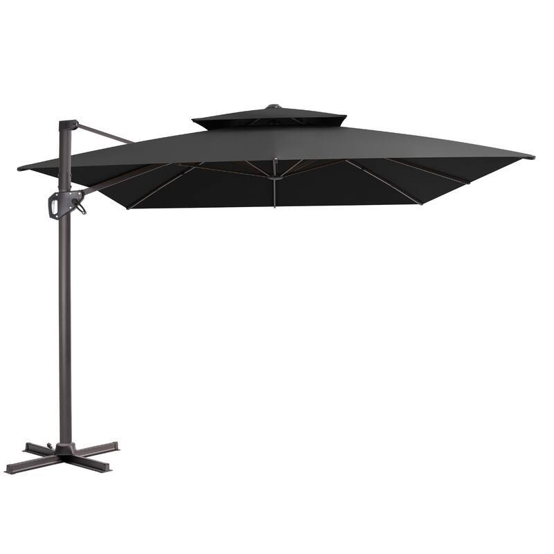 VredHom Outdoor 9x11FT Patio Dual Top Cantilever Offset Umbrella - Black