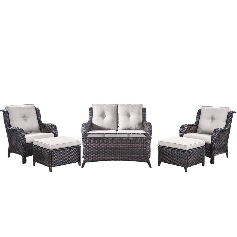 Pocassy 6 Pieces Outdoor 2-Seat Sofa Chairs Table Ottoman